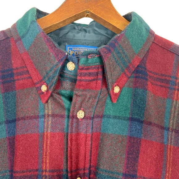 Pendleton Large Plaid Flannel Button Down Front Pocket Lumberjack Grunge Wool - Picture 2 of 8